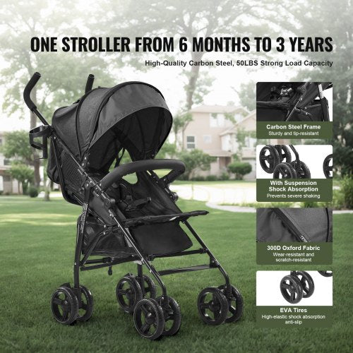 Lightweight Stroller Compact Easy Fold MultiPosition Recline Canopy