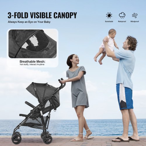 Lightweight Stroller Compact Easy Fold MultiPosition Recline Canopy