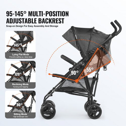 Lightweight Stroller Compact Easy Fold MultiPosition Recline Canopy