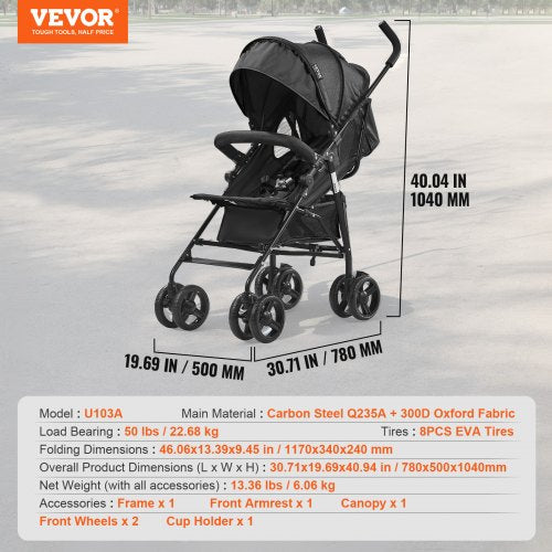 Lightweight Stroller Compact Easy Fold MultiPosition Recline Canopy