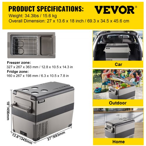 12 Volt Refrigerator 48 Quart 45L Fast Cooling Portable Freezer with App