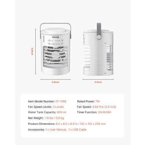 Portable Air Conditioner 4in1 Evaporative Air Cooler 3Speed Mini Air