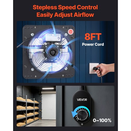 10 inch Shutter Exhaust Fan Wall Mounted Attic Vent Fan with Variable Speed