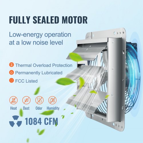 12 Shutter Exhaust Fan Highspeed 1000 CFM Aluminum Wall Mount Attic Fan