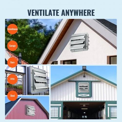 12 Shutter Exhaust Fan Highspeed 1000 CFM Aluminum Wall Mount Attic Fan