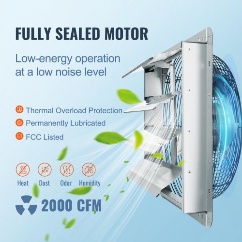 16 Shutter Exhaust Fan Highspeed 2000 CFM Aluminum Wall Mount Attic Fan