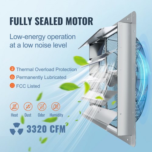 24 Shutter Exhaust Fan Highspeed 3320 CFM Aluminum Wall Mount Attic Fan