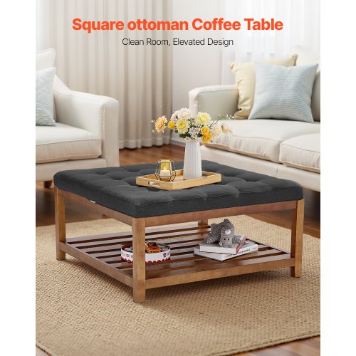 Large Square Ottoman Coffee Table 34.5 Inch Tufted Coffee Table with Solid