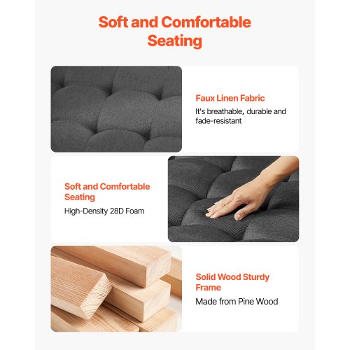 Large Square Ottoman Coffee Table 34.5 Inch Tufted Coffee Table with Solid