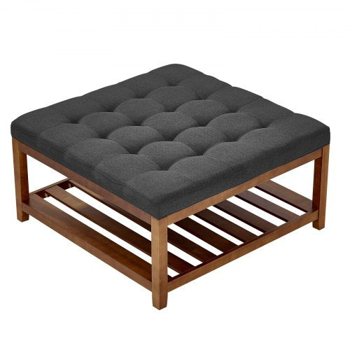 Large Square Ottoman Coffee Table 34.5 Inch Tufted Coffee Table with Solid