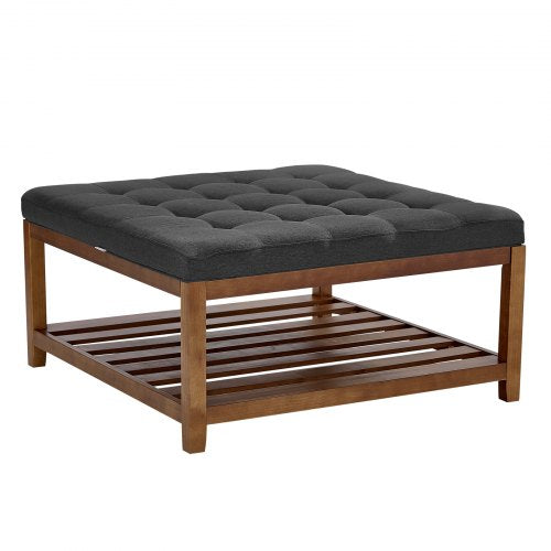 Large Square Ottoman Coffee Table 34.5 Inch Tufted Coffee Table with Solid