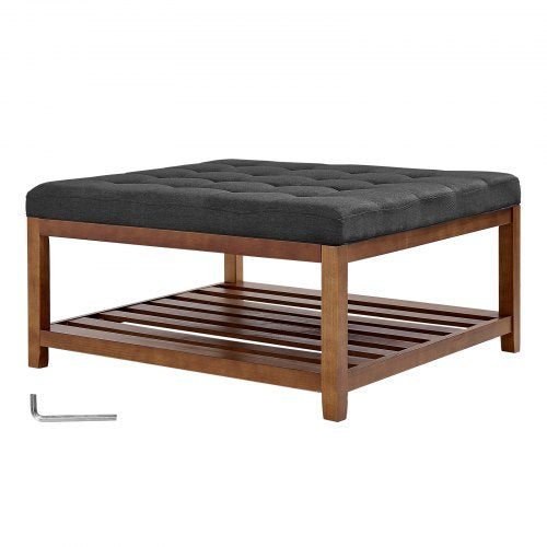 Large Square Ottoman Coffee Table 34.5 Inch Tufted Coffee Table with Solid