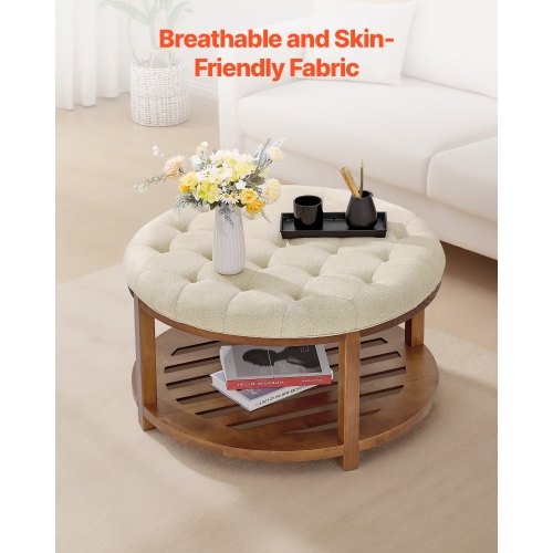 Large Round Ottoman Coffee Table 31.9 Inch Tufted Coffee Table with Solid