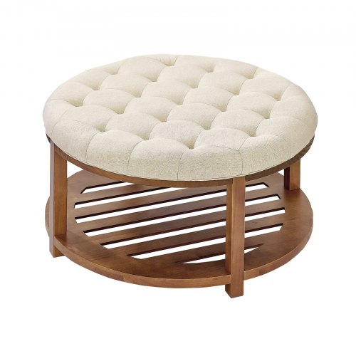 Large Round Ottoman Coffee Table 31.9 Inch Tufted Coffee Table with Solid