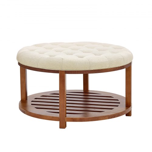 Large Round Ottoman Coffee Table 31.9 Inch Tufted Coffee Table with Solid