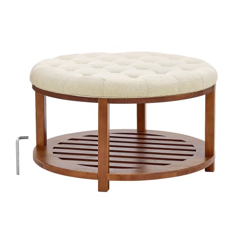 Large Round Ottoman Coffee Table 31.9 Inch Tufted Coffee Table with Solid