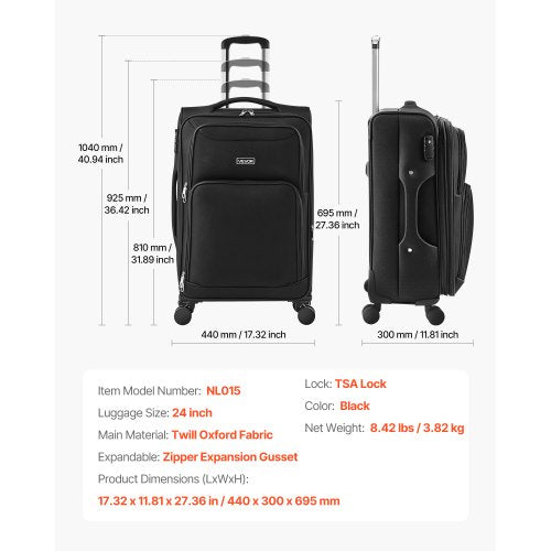 Softside Expandable Luggage with Spinner Wheels 24Inch Softside Checked