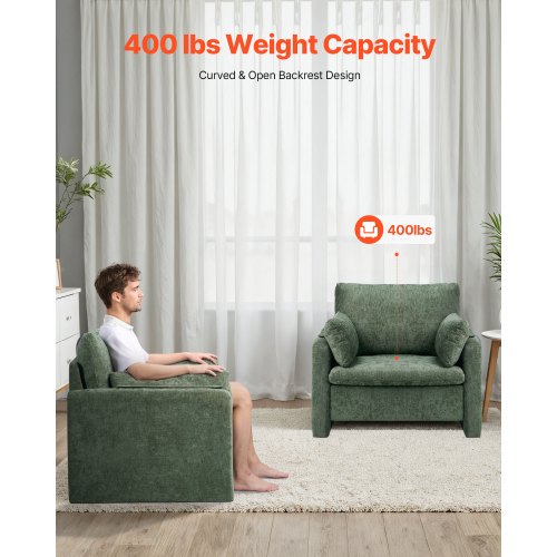 Green Accent Chair Modern Upholstered Accent Chair with Armrests Cloth Arm