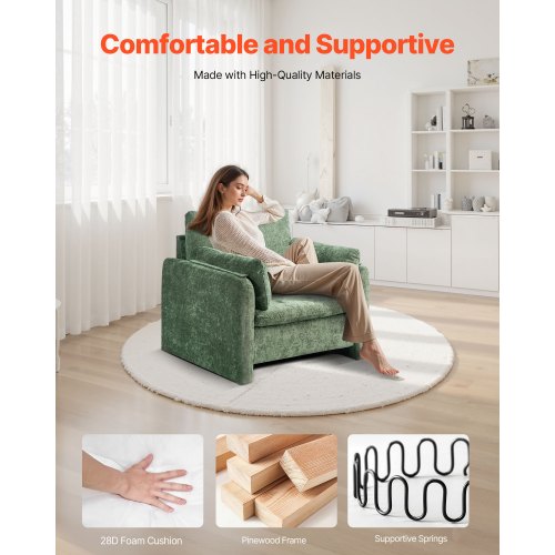 Green Accent Chair Modern Upholstered Accent Chair with Armrests Cloth Arm