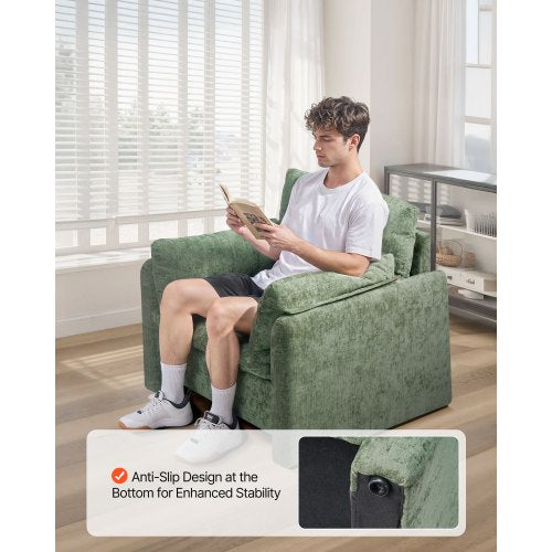 Green Accent Chair Modern Upholstered Accent Chair with Armrests Cloth Arm