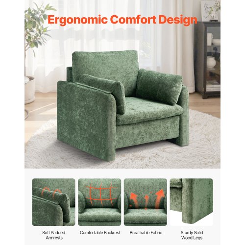 Green Accent Chair Modern Upholstered Accent Chair with Armrests Cloth Arm