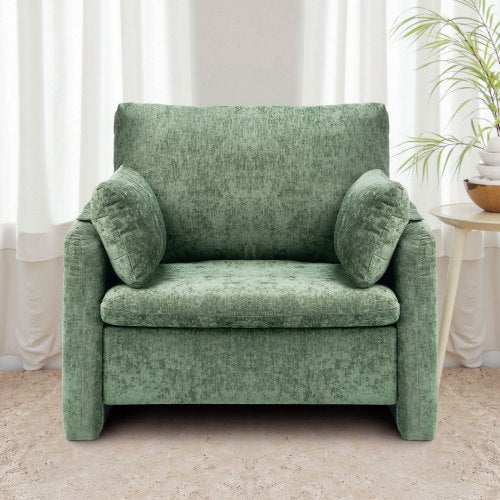 Green Accent Chair Modern Upholstered Accent Chair with Armrests Cloth Arm