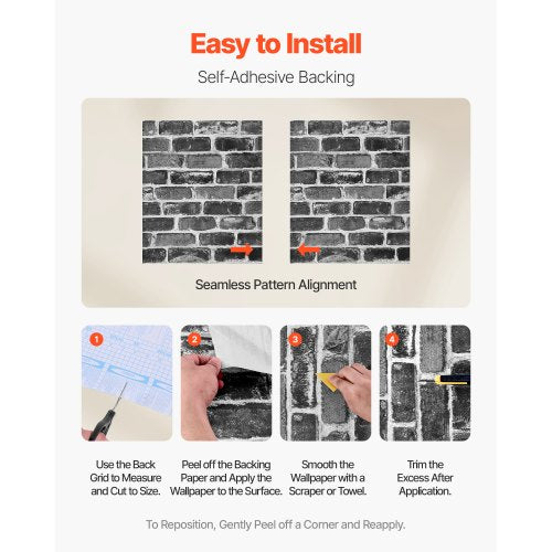 Peel and Stick Wallpaper 177 x 393.7 inch Contact Paper Gray Brick