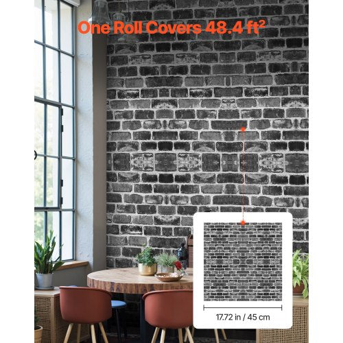 Peel and Stick Wallpaper 177 x 393.7 inch Contact Paper Gray Brick