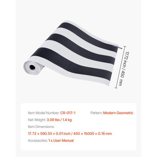 Peel and Stick Wallpaper 177 x 590.5 inch Contact Paper Black White Modern