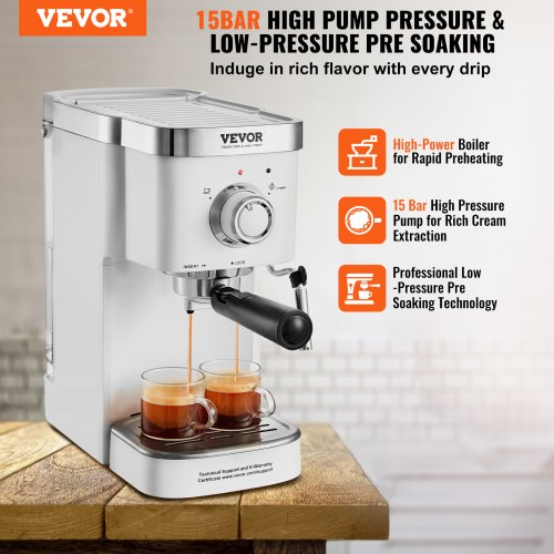 Espresso Coffee Machine 15Bar SemiAutomatic Espresso Maker with Milk