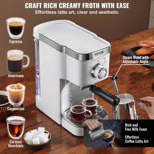 Espresso Coffee Machine 15Bar SemiAutomatic Espresso Maker with Milk