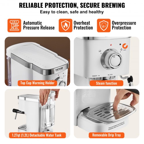 Espresso Coffee Machine 15Bar SemiAutomatic Espresso Maker with Milk