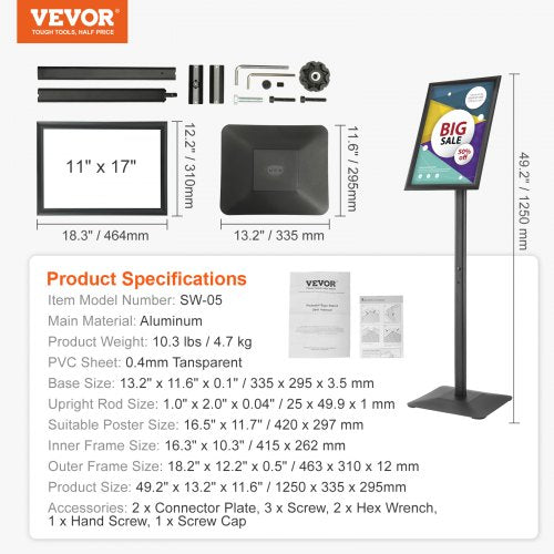Pedestal Sign Holder 11 x 17 Inch Vertical and Horizontal Adjustable Poster