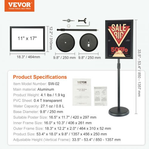 Pedestal Sign Holder 11 x 17 Inch Vertical and Horizontal Adjustable Poster