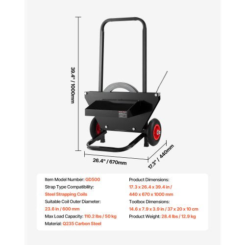 Banding Strapping Cart Fit for Steel Strapping Coils with 23.6 inches Core