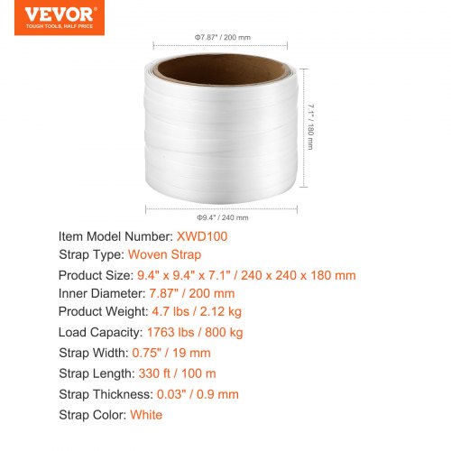 Packaging Woven Cord Strapping Roll 330 Length x 34 Width x 003