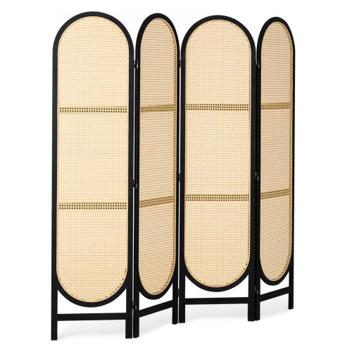 4 Panel Room Divider HandWoven Rattan Folding Privacy Screens with Hinges