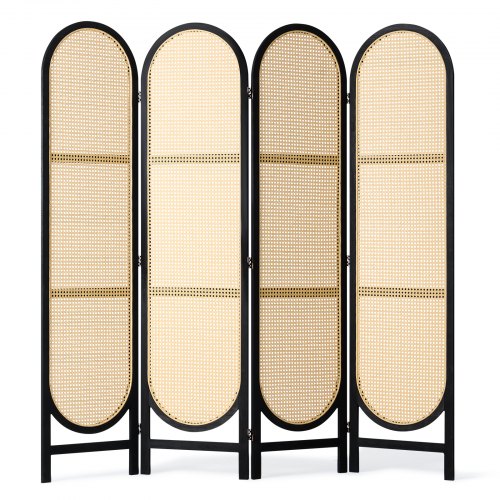 4 Panel Room Divider HandWoven Rattan Folding Privacy Screens with Hinges