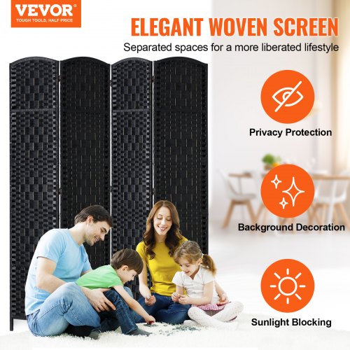4 Panel Room Divider HandWoven Folding Privacy Screens with Hinges