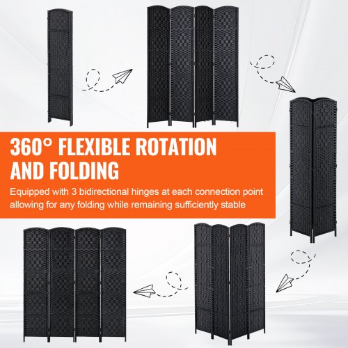 4 Panel Room Divider HandWoven Folding Privacy Screens with Hinges