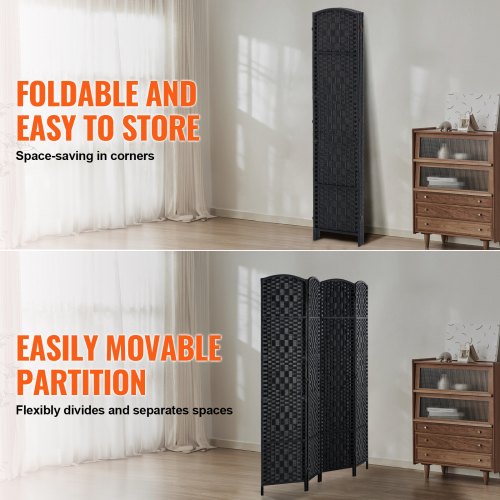 4 Panel Room Divider HandWoven Folding Privacy Screens with Hinges