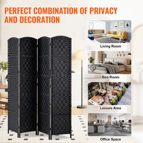 4 Panel Room Divider HandWoven Folding Privacy Screens with Hinges