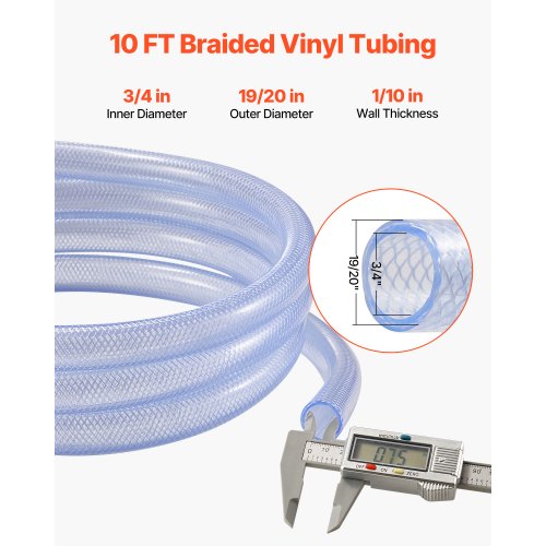 Braided Clear Vinyl Tubing 34 ID x 1920 OD 10FT Plastic PVC Tubing