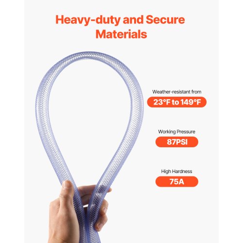 Braided Clear Vinyl Tubing 34 ID x 1920 OD 10FT Plastic PVC Tubing