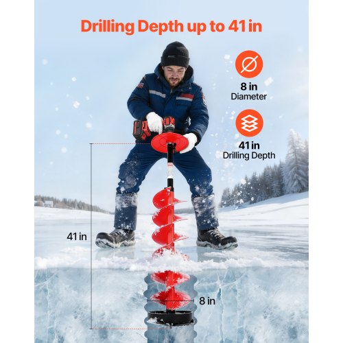 Ice Auger Drill Bit 8In Diameter 41In Length Cordless Nylon Fishing Augers