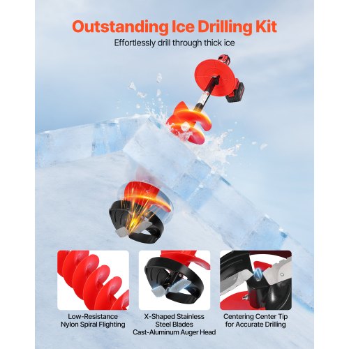 Ice Auger Drill Bit 8In Diameter 41In Length Cordless Nylon Fishing Augers