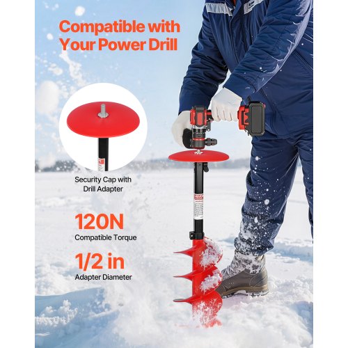 Ice Auger Drill Bit 8In Diameter 41In Length Cordless Nylon Fishing Augers