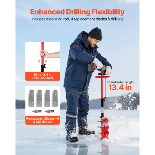 Ice Auger Drill Bit 8In Diameter 41In Length Cordless Nylon Fishing Augers