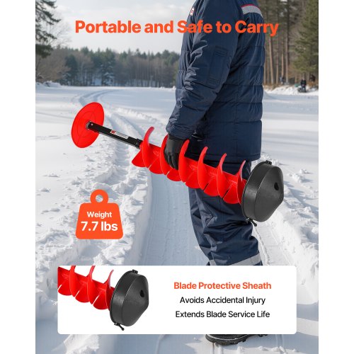 Ice Auger Drill Bit 8In Diameter 41In Length Cordless Nylon Fishing Augers