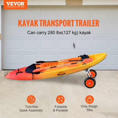 Heavy Duty Kayak Cart 280lbs Load Capacity Detachable Canoe Trolley Cart